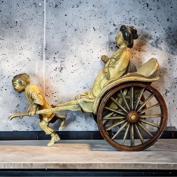 VINTAGE 1970s CELLULOID PLASTIC/JAPANESE RICKSHAW FIGURINES - Picture 7 of 11